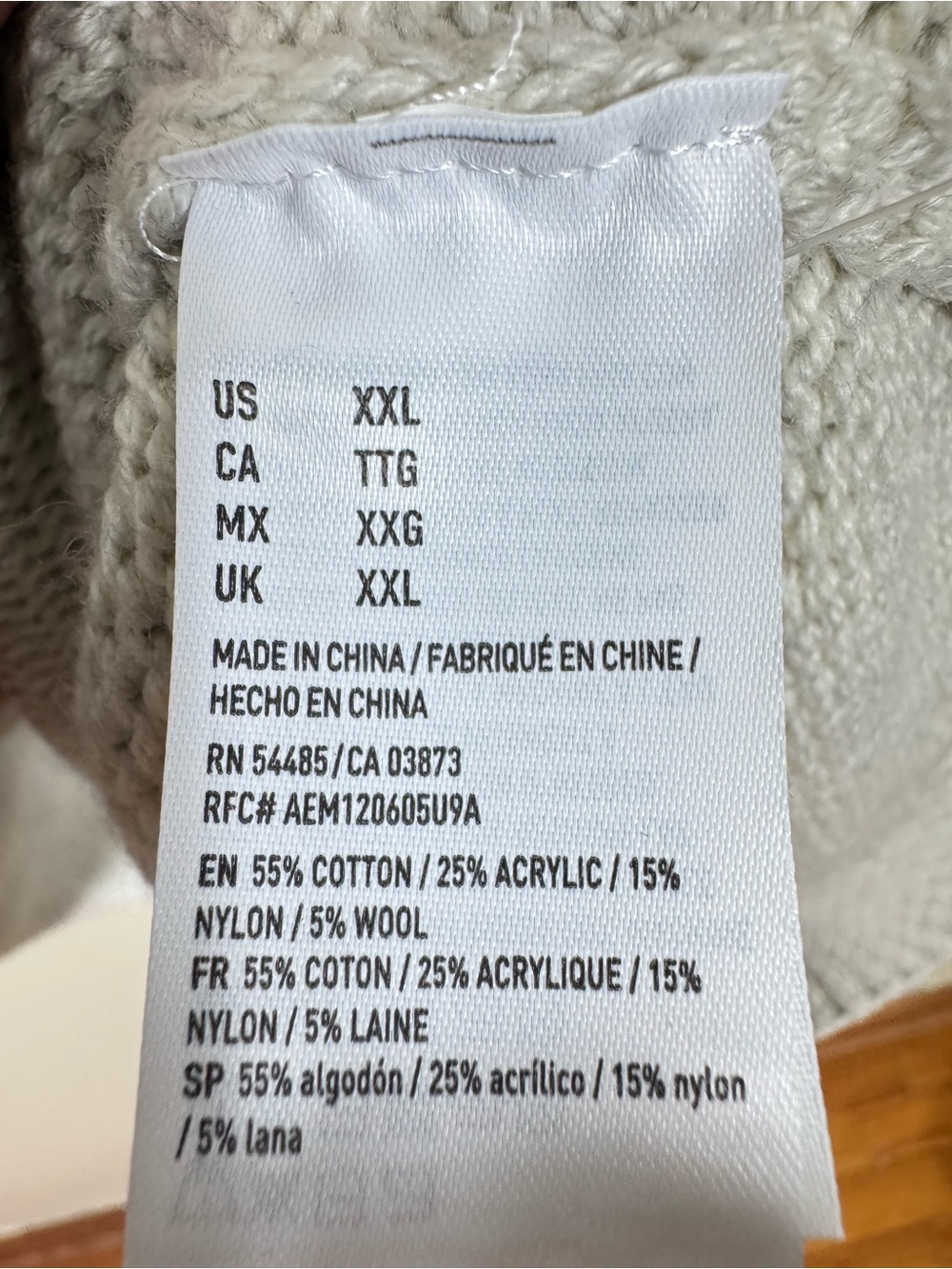 American Eagle Mens Chunky Cable Knit Shawl Collar Fisherman Sweater XXL Ivory - Picture 5 of 6